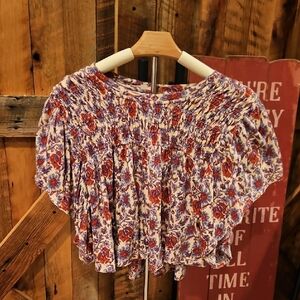 172 Free People Multicolor Floral Smocked Blouse